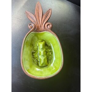 Vintage 1963 Treasure Craft Maui Hawaii Pineapple Ashtray Green Drip Glaze
